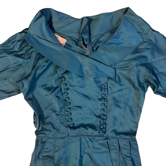 Vintage 50s Beaumelle Turquoise Midi Dress Size 14 - Picture 2 of 9